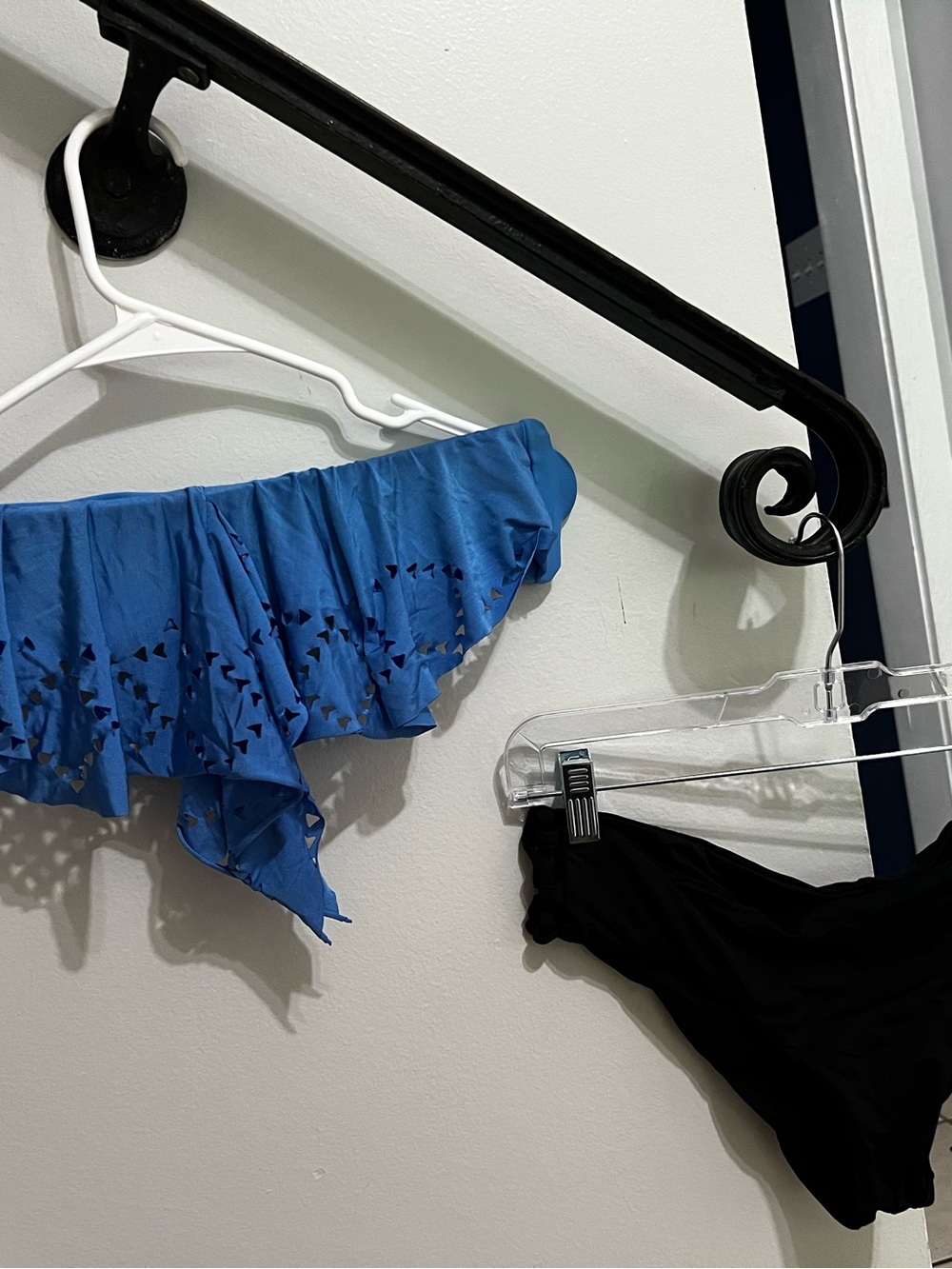 l*space Blue Ruffle Off-Shoulder Bandeau Bikini Top with Black Bikini Bottom